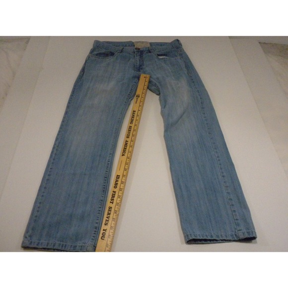 White‎ Tag Jeans Mens 34x32 Blue Denim Straight Mid Rise Light Wash Distressed - Picture 14 of 16